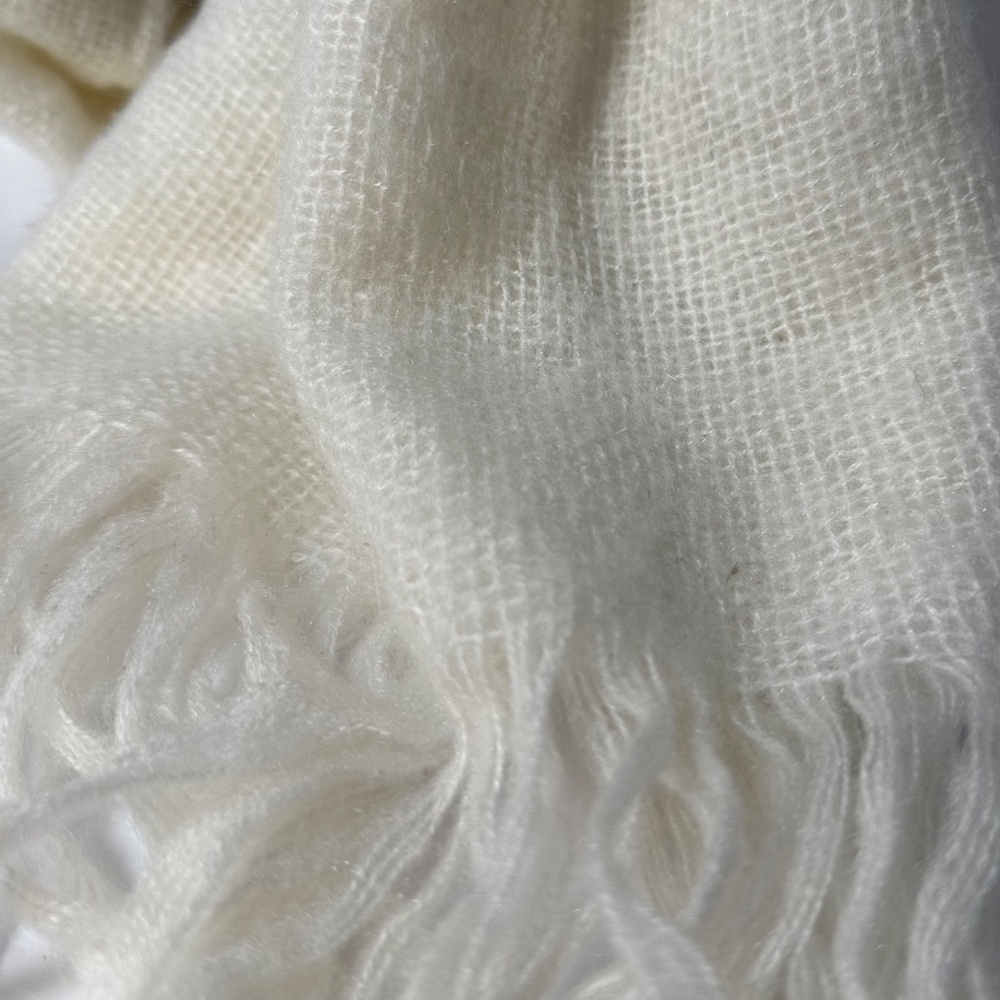Vintage Cream Woven Fringe Wrap Scarf 60โ x 15โ Cozy Neutral - Picture 2 of 4